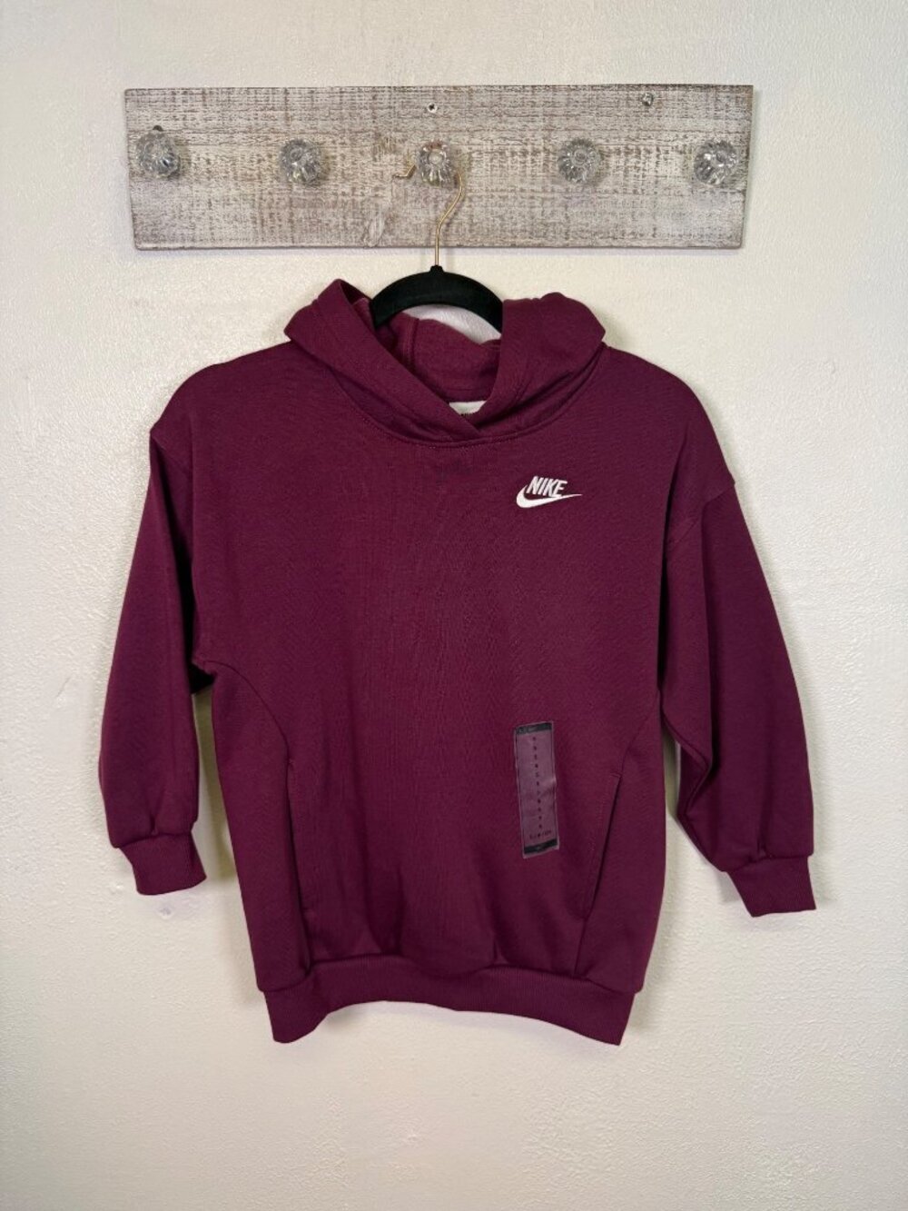 Nike Kids Burgundy Hoodie With Logo Size S Cotton Blend Kangaroo Pocket